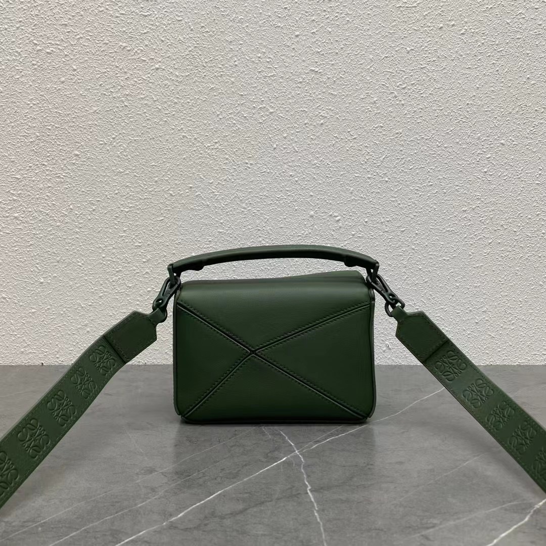 Loewe Mini Puzzle Bag in Classic Calfskin Bottle Green